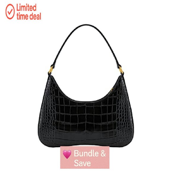 Vegan Leather Shoulder Bag with Zip Closure and Side Pockets - Picture 7 of 8